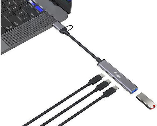 Equip USB Hub 4 Ports USB 3.2 with USB-A / USB-C Connection Gray