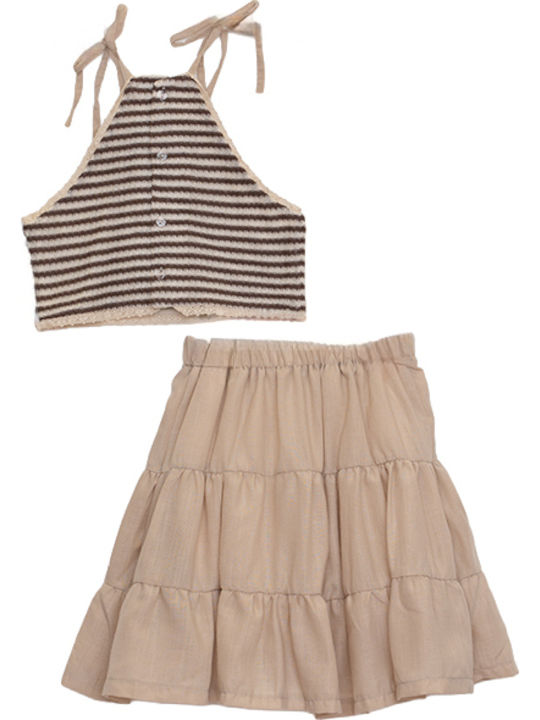 Kids Set with Skirt Summer 2pcs Brown