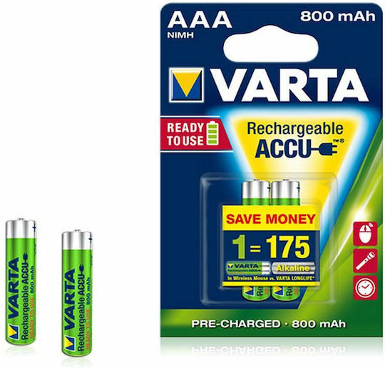 Varta Επαναφορτιζόμενες Μπαταρίες 1/3 AAA Ni-MH 800mAh 2τμχ
