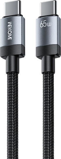 WK Плетен USB 2.0 Кабел USB-C Мъжки - USB-C 65W Черен 1m 250973