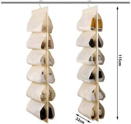 Husă Textilă De Depozitare Pentru Pantofi Atârnătoare În Culoare Ecru 117x32cm
