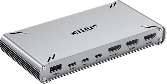 Unitek Kvm Hdmi Switch Usb-c 10gbps Split-screen 5-port Hub D1118a