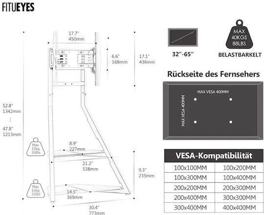 Fetueyes Eiffel Ft65 TV-Halterung Boden Bis 65 Zoll Und 40kg Schwarz
