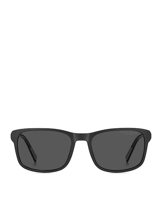 Tommy Hilfiger Unisex Sunglasses with Black Horn-Rimmed Frame and Black Lens TH2325/S 807/KU
