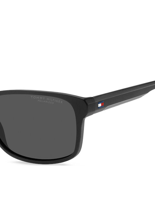 Tommy Hilfiger Unisex Sunglasses with Black Horn-Rimmed Frame and Black Lens TH2325/S 807/KU