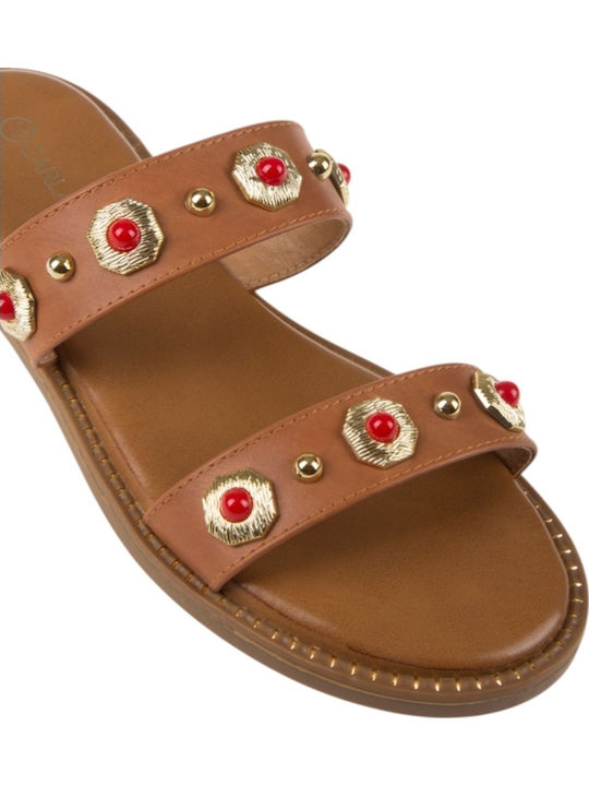 Damen Flache Sandalen Braun