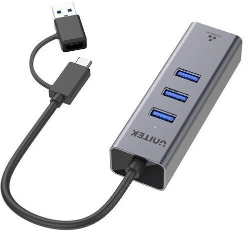 Unitek USB Хъб с 4 Порта USB 3.0 с USB-C и Ethernet