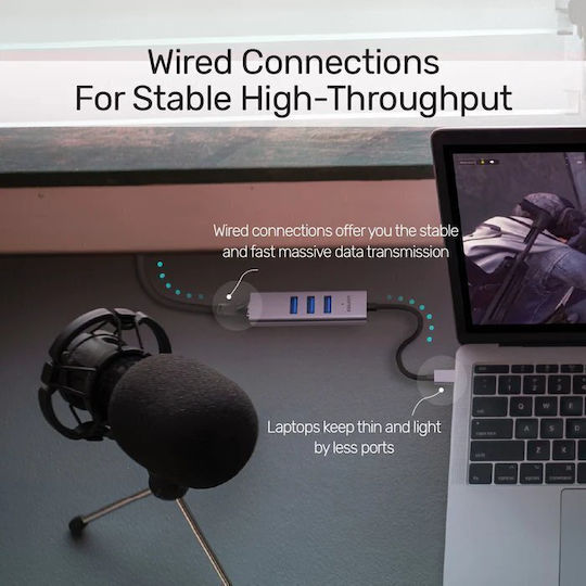 Unitek USB Хъб с 4 Порта USB 3.0 с USB-C и Ethernet