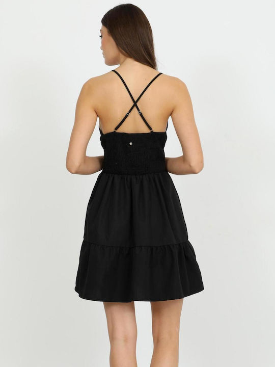 Summer Mini Dress with Ruffles Black