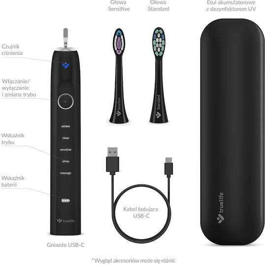 TrueLife Electric Toothbrush with Pressure Sensor and Travel Case Black