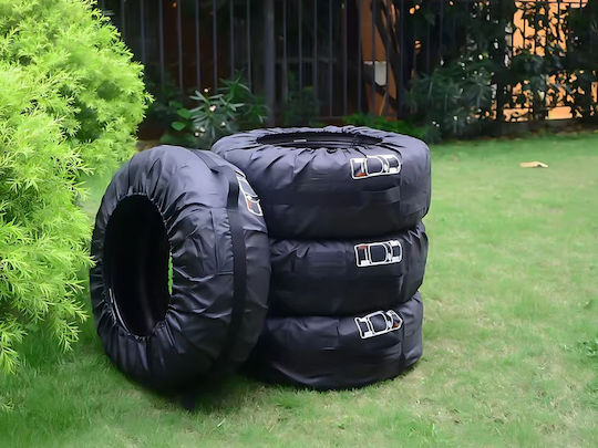 Set 4 Huse de Protecție pentru Depozitarea Anvelopelor Zola 13-17 Inch Reglabile Impermeabile Rezistente la Praf Negre