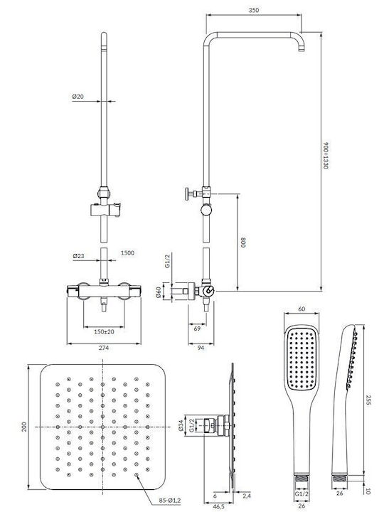 Omnires Duschsäule mit Wannenbatterie Silbern Omnires Duschsäule mit Wannenbatterie Silbern