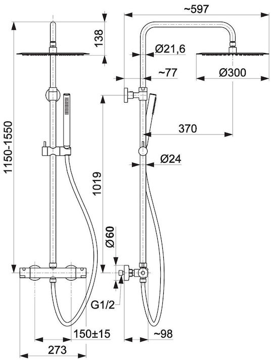 KFA Duschsäule mit Wannenbatterie Schwarze