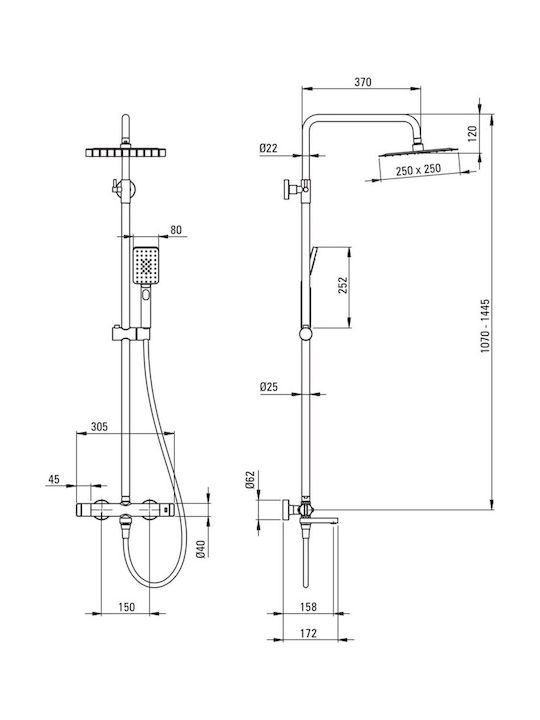 Deante Adjustable Shower Column with Bronze Bathtub Mixer Deante Adjustable Shower Column with Bronze Bathtub Mixer