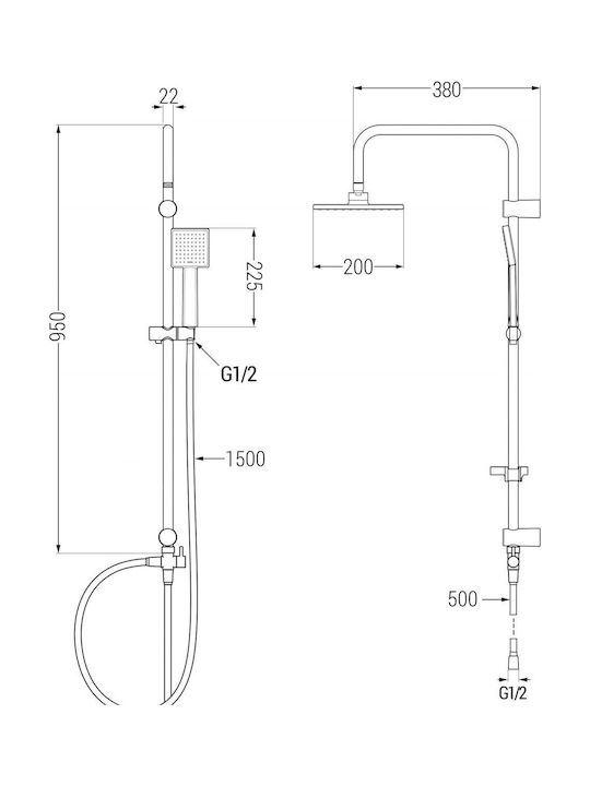 Mexen Duschsäule mit Wannenbatterie Schwarze