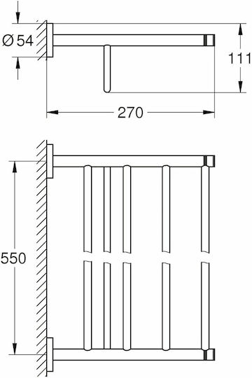 Grohe New Essentials Rack de Baie cu 5 Locuri De Perete cu șuruburi 55x11.1cm Argintiu Grohe New Essentials Rack de Baie cu 5 Locuri De Perete cu șuruburi 55x11.1cm Argintiu