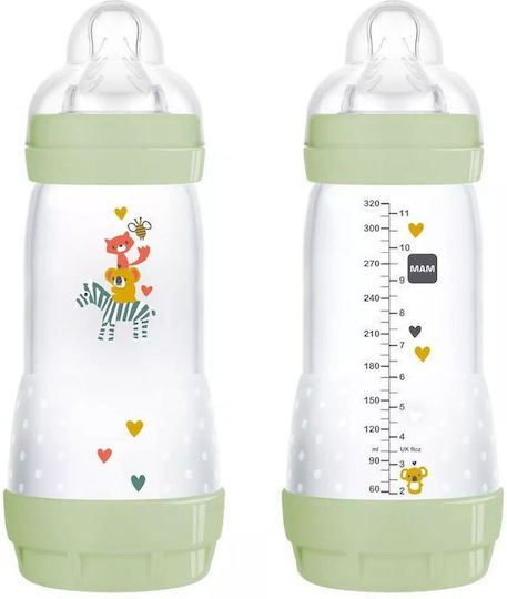 Mam Plastic Baby Bottle Easy Start Forest Anti-colic with Silicone Teat for 4+ Months Green Zebra & Animals - Green 320ml