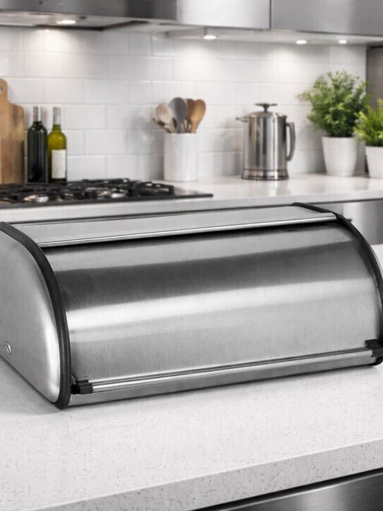 Ψωμιέρα με Καπάκι Inox σε Ασημί Χρώμα 44x26x17cm Ψωμιέρα με Καπάκι Inox σε Ασημί Χρώμα 44x26x17cm