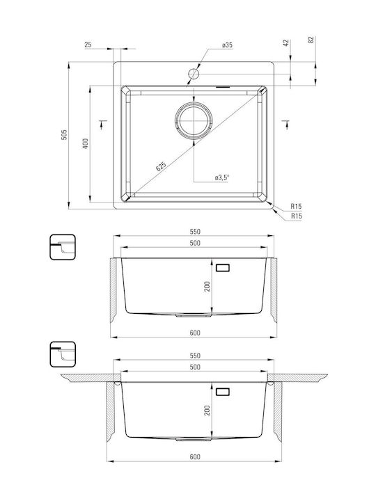 Deante Подплотова Кухненска Мивка Inox Матирана 50x55см Златиста