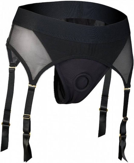 Black Underwear Strap On Garters & Silicone Dildo Dreamtoys Bold Vail Strap On Garter Thong Dildo Black 15.5cm