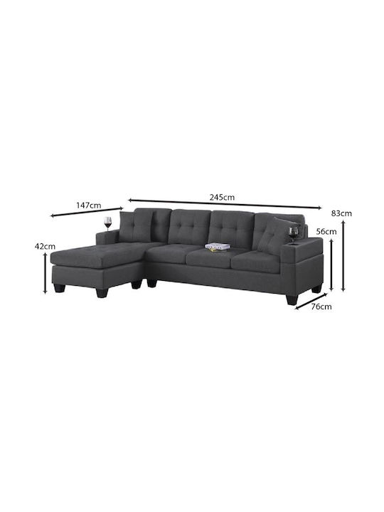Jordan Ecke Sofa mit Umkehrbarer Winkel Farbe Grau 245x146x76cm E9507,2