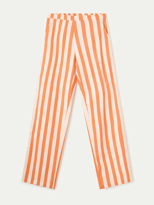 Women's High Rise Fabric Trousers with Rubber Band in Regular Fit Orange