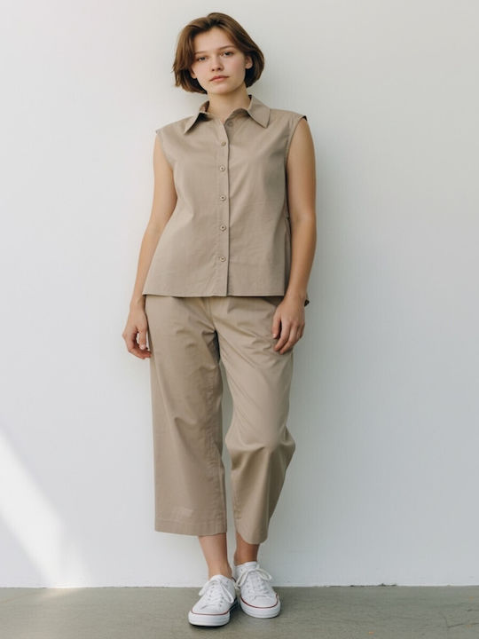 Damen Stoffhose mit Gummiband Beige