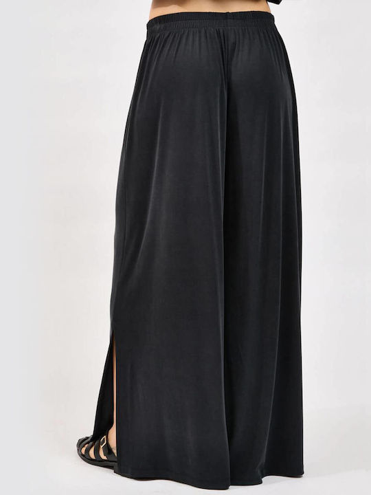 Women's High Rise Fabric Trousers Black