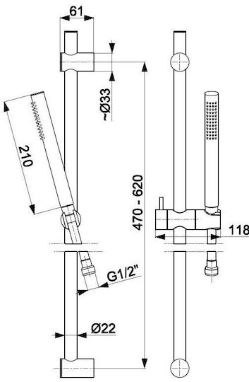 KFA Slide Bar with Showerhead and Hose