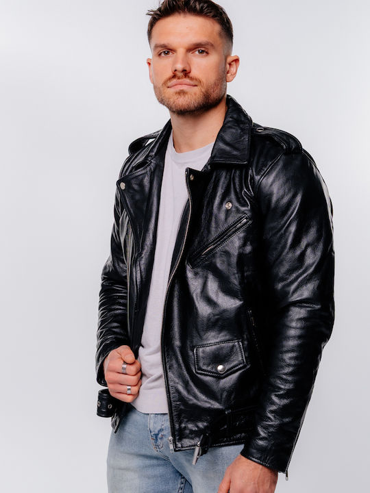 Leder Herren Jacke Biker Schwarz