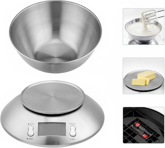 Ψηφιακή Ζυγαριά Κουζίνας με Κάδο έως 5kg Ασημί
