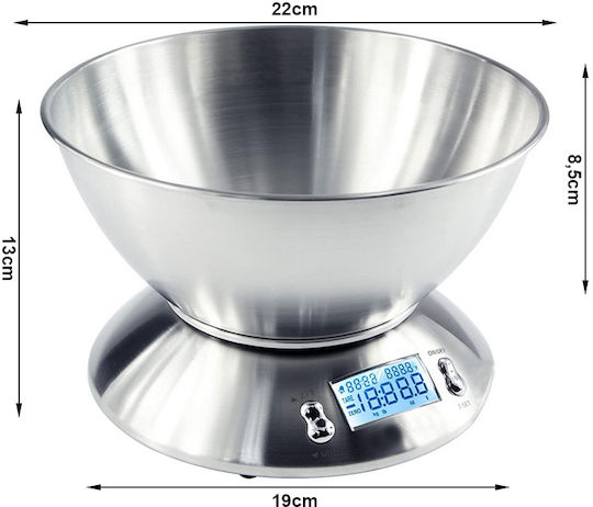 Ψηφιακή Ζυγαριά Κουζίνας με Κάδο έως 5kg Ασημί
