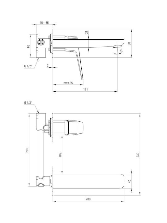 Deante Eingebaute Wasserhähne Mixer & Mundstück-Set für Waschbecken Weiß