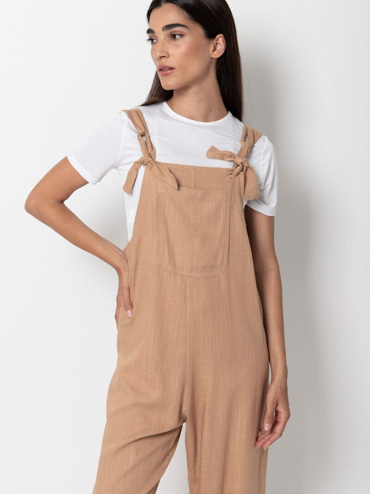 Women's Linen Dungarees Beige 55-25-004A-5