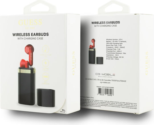 Guess Lipstick Earbud Bluetooth хендсфри Слушалки с Кутийка за Зареждане Черен