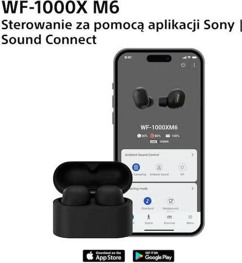 Sony WF-1000XM6 In-ear Bluetooth Handsfree Ακουστικά με Αντοχή στον Ιδρώτα και Θήκη Φόρτισης Μαύρα