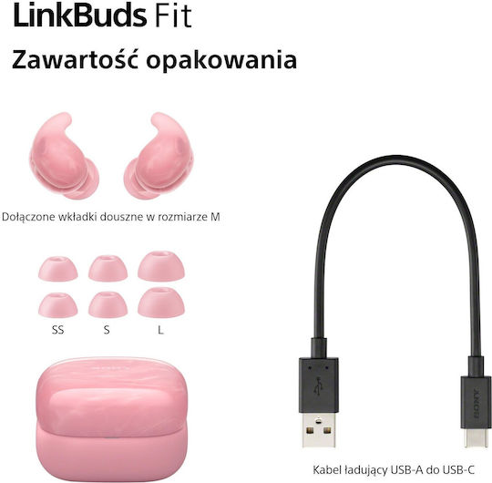 Sony LinkBuds Fit Bluetooth Handsfree Ακουστικά με Αντοχή στον Ιδρώτα και Θήκη Φόρτισης Ροζ