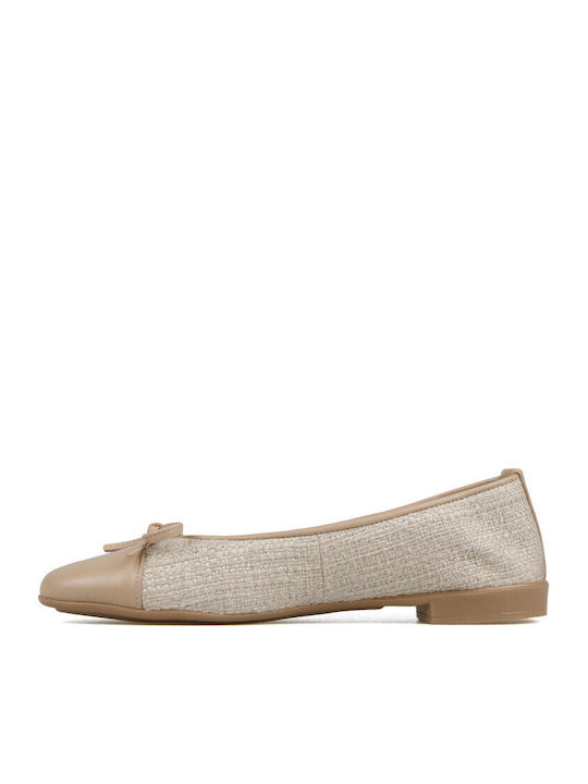Leather Women's Ballerina Shoes In Beige Colour