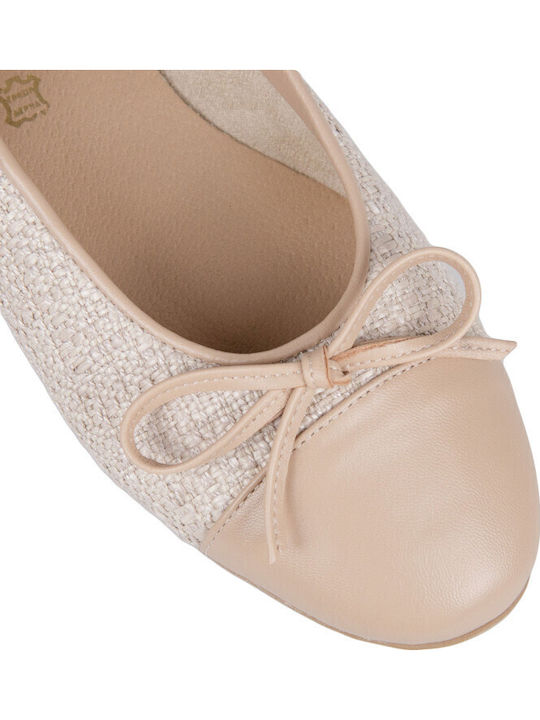 Leather Women's Ballerina Shoes In Beige Colour
