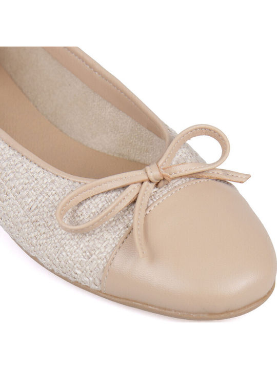 Leather Women's Ballerina Shoes In Beige Colour