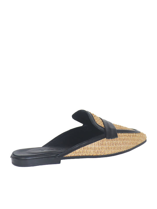 Flat Δερμάτινα Mules σε Μαύρο Χρώμα