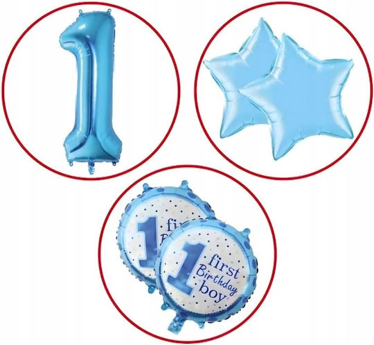 Set 5 Baloane Rotunde Zi De Naștere Folie Albastre Jumbo 68.5 cm