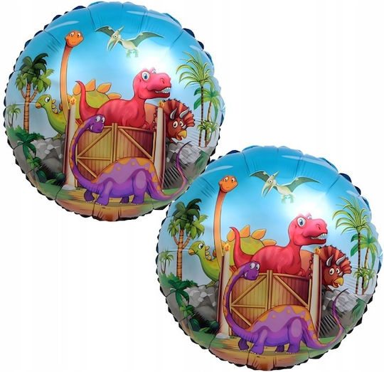 Set 5 Baloane Rotunde Zi De Naștere Dinozauri Folie Roșii Jumbo 104 cm
