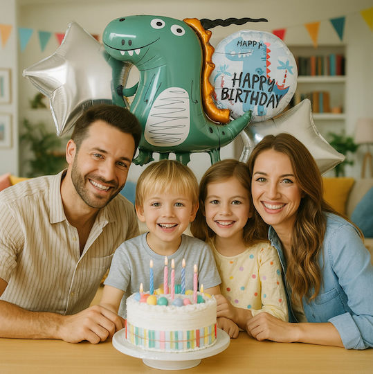 Set 5 Baloane Rotunde Zi De Naștere Dinozauri Folie Multicolore