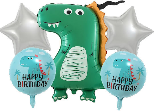 Set 5 Baloane Rotunde Zi De Naștere Dinozauri Folie Multicolore