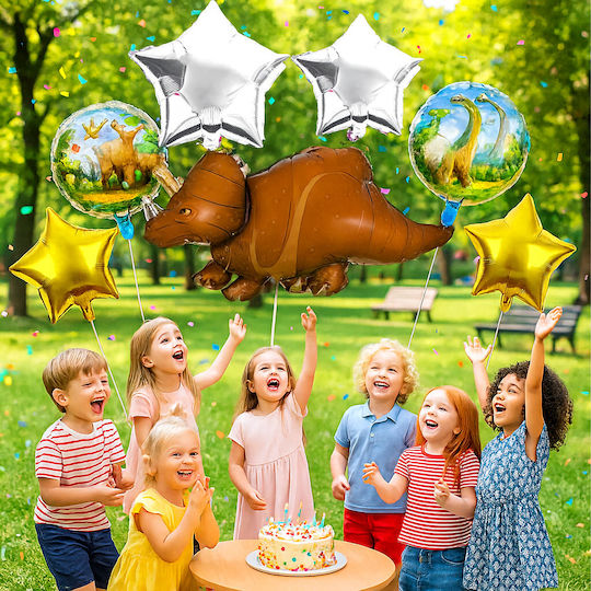 Set 5 Baloane Inimi Dinozauri Folie Maro Jumbo 91 cm