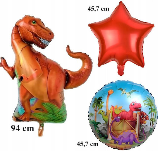 Set 5 Baloane Rotunde Zi De Naștere Dinozauri Folie Roșii Jumbo Cu LED 94 cm