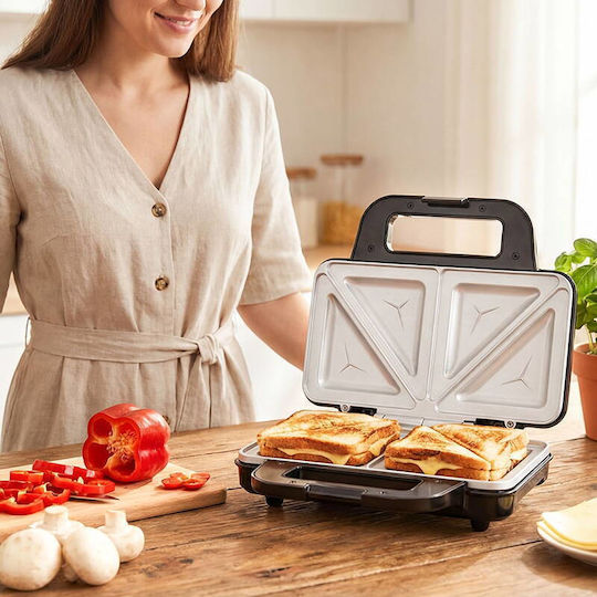 Teesa Tostieră cu Plăci Ceramice pentru 2 Sandvișuri 900W Inox