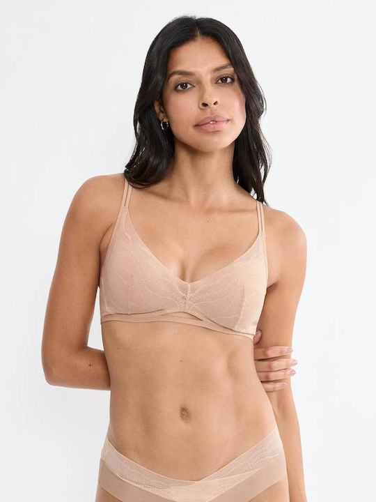 Beige Büstenhalter mit leichter Polsterung ohne Bügel