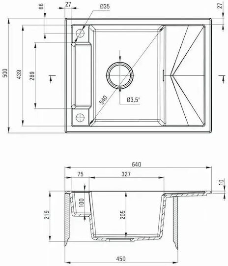 Deante ZRM T11A Undermount Kitchen Sink made of Liquid Granite M64xP50cm Grey